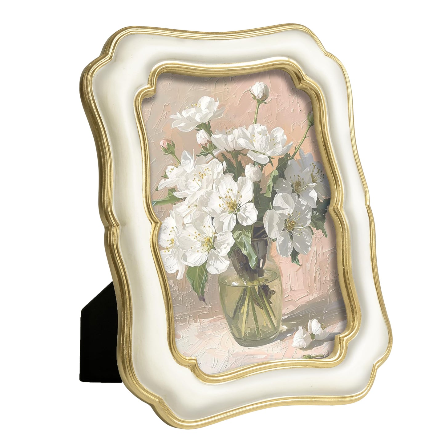 AELS 5x7 Inch White Gold Scalloped Vintage Picture Frame, Elegant Antique Photo Frames with Glass Front for Wedding, Photo Display, Tabletop Wall Hanging, Gift Ideas