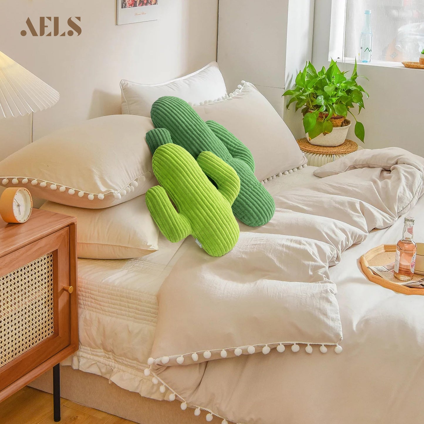 AELS Set of 2 Cactus Decorative Throw Pillows, 22"& 14" Cactus Plush Pillow Set, 3D Office Nap Pillow, Cute Succulent Throw Pillow for Nursery Bedroom Room Decor, Blue Green & Sage Green