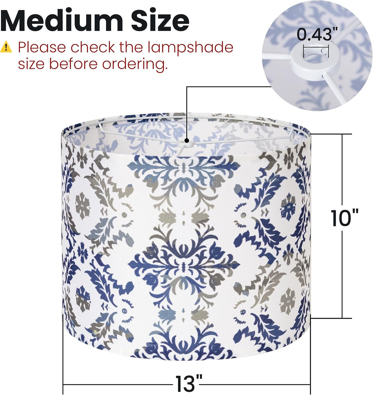 AELS Vintage Lamp Shades Set of 2, Blue and Gray Fabric Drum Lampshades for Table or Floor Lamps, 13x13x10 Medium Size (Spider Fitter), Easy Assembly Required