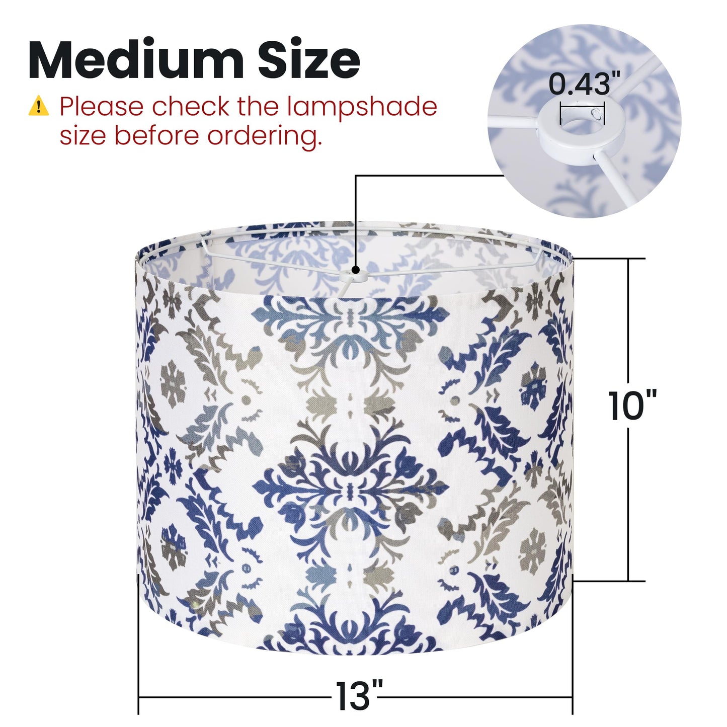 Boho Lamp Shades Set of 2, Floral Fabric Drum Lampshades for Table or Floor Lamps, 13x13x10 Medium Size (Spider Fitter), Easy Assembly Required