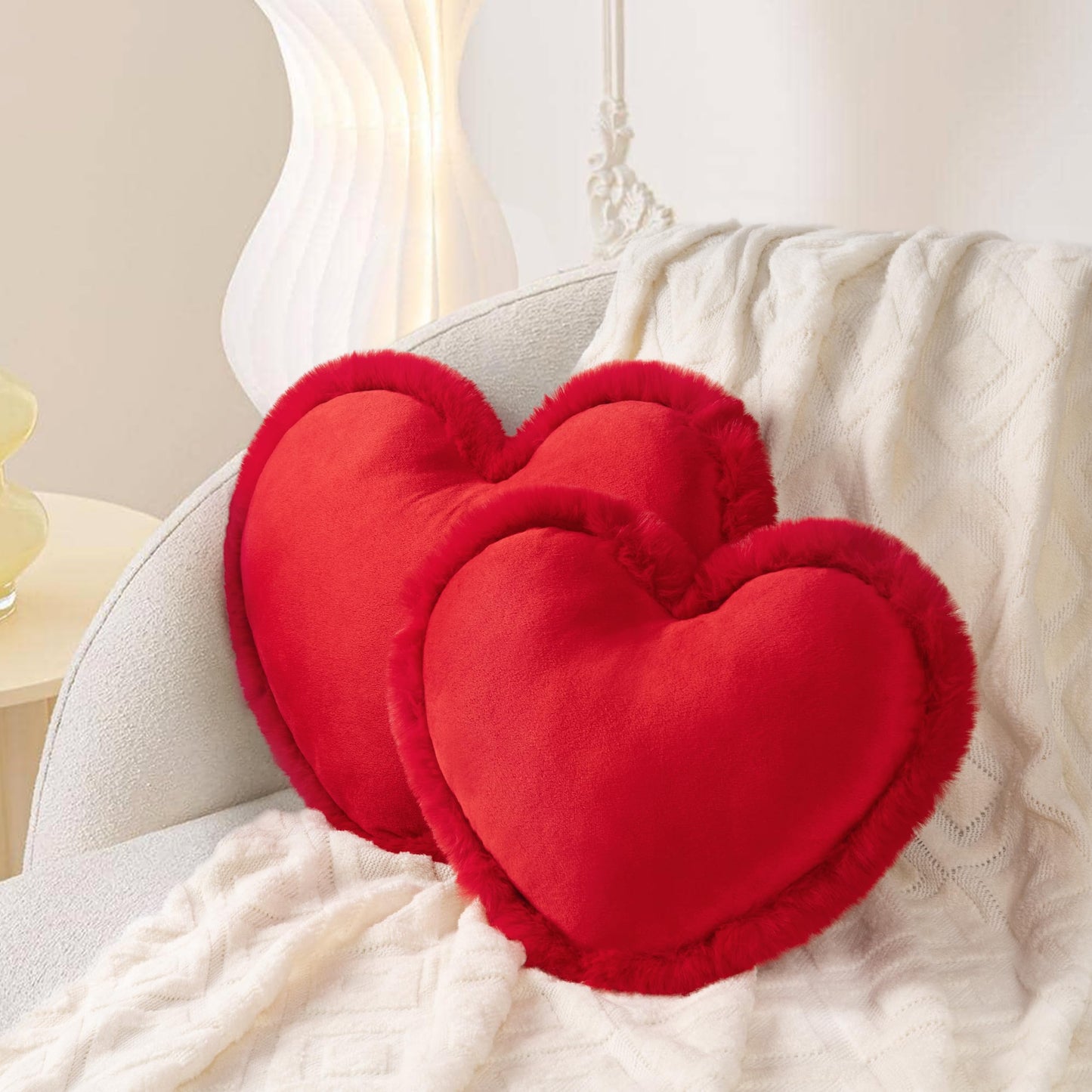 AELS Heart Shaped Pillow, 20 Inches Heart Decorative Throw Pillows, Faux Fur Love Cute Pillows, Valentines Day Decorations, Wedding Decor, Living Room Bedroom Nursery Decor, White
