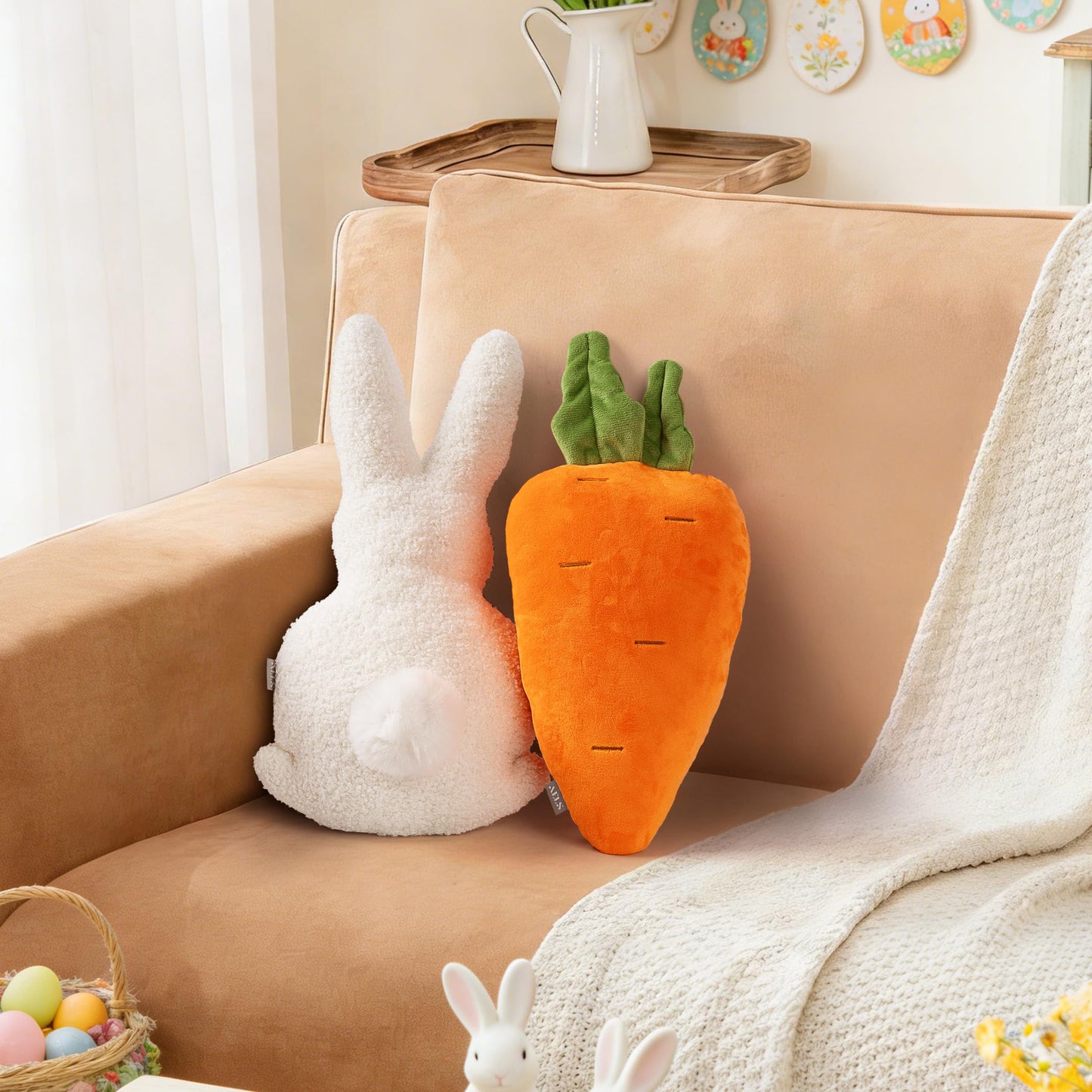AELS Easter Egg & Chicken Shaped Throw Pillows, Set of 2, Easter Egg and Rooster Decorative Pillows, Spring Easter Decor for Sofa Couch Living Room Bedroom Nursery, White
