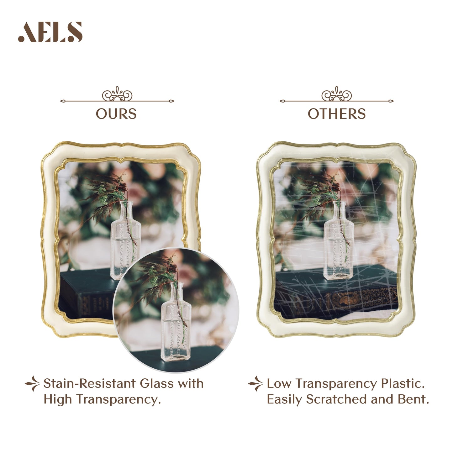 AELS 5x7 Inch White Gold Vintage Picture Frame, Elegant Antique Photo Frames with Glass Front, Photo Display, Tabletop Wall Hanging, Gift Ideas