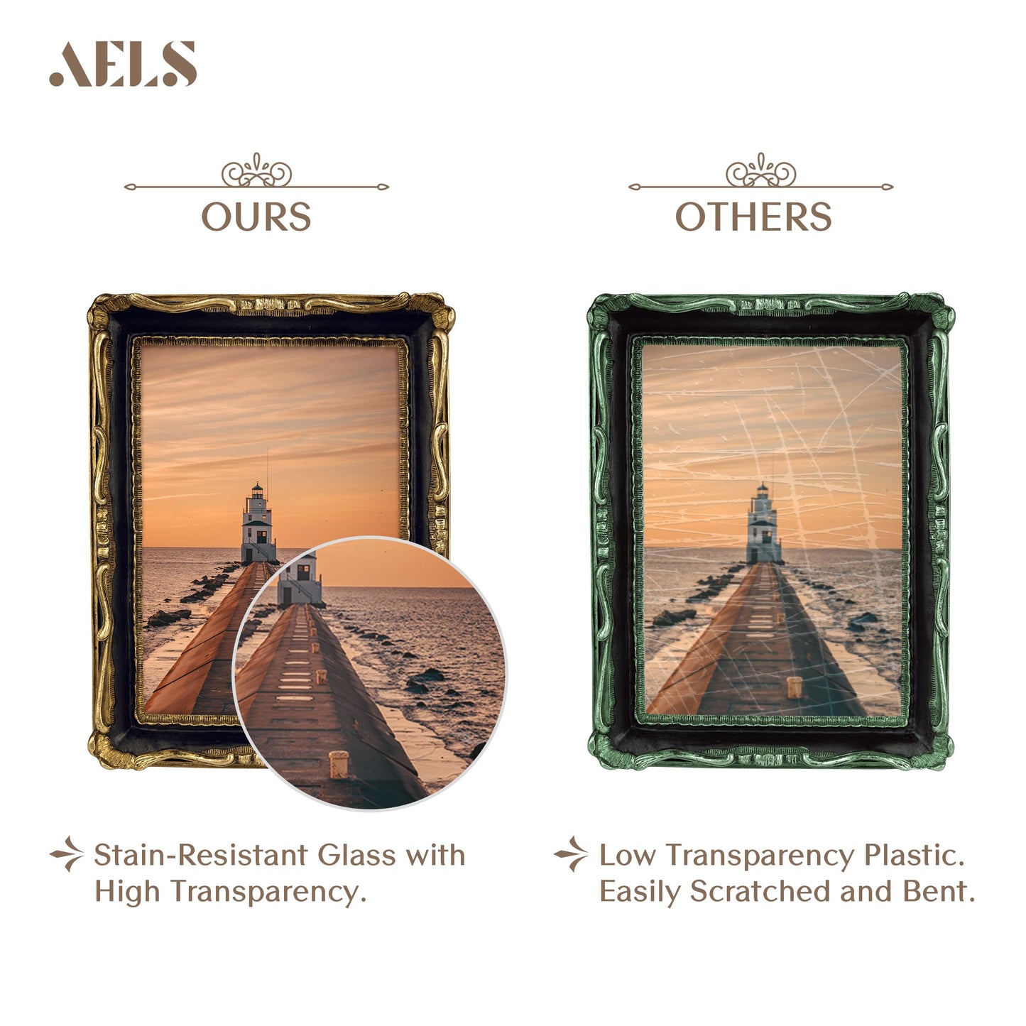AELS 4x4 Inch Vintage Picture Frame, Elegant Antique Square Photo Frames with Glass Front, Photo Display, Tabletop Wall Hanging, Gift Ideas, Gold and Green