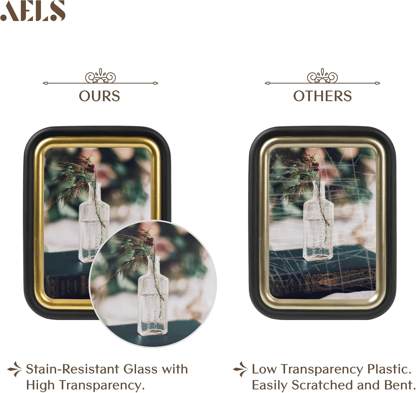 AELS 5x7 Inch Black Gold Vintage Picture Frame, Elegant Antique Photo Frames with Glass Front, Photo Display, Tabletop Wall Hanging, Gift Ideas