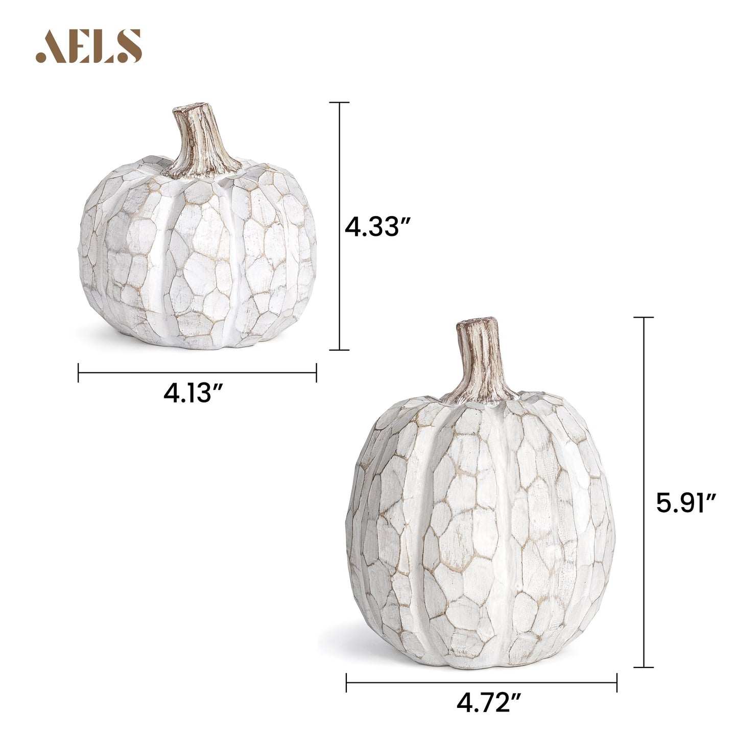 AELS 5.9" Tall Modern Farmhouse Pumpkins Fall Decor Indoor, Set of 2 Elegant Tabletop Decorations, Resin Artificial Pumpkins Decor for Fall Table Runner, Office, Holiday Party Home, White