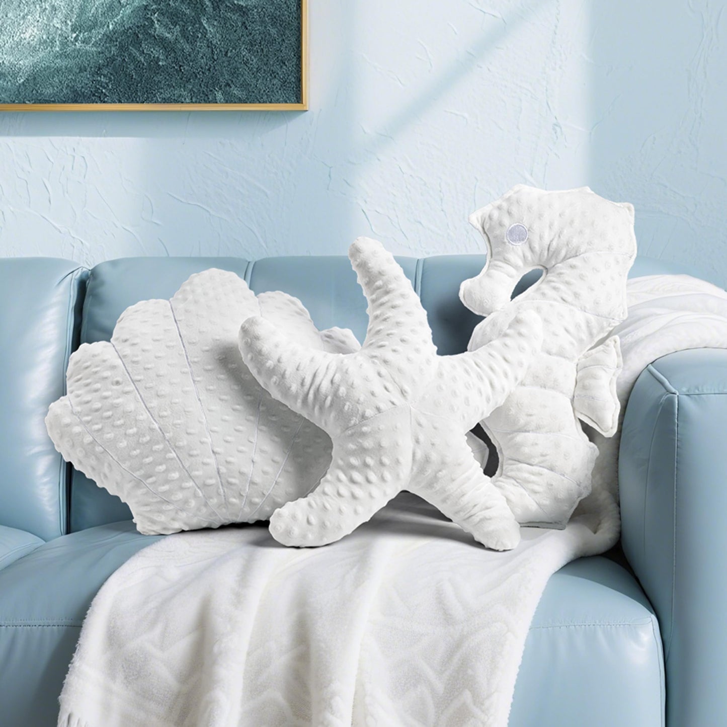 AELS Coastal Throw Pillows Set of 2, Starfish Shell Pillows, Beach Ocean Nautical Themed Smooth Soft Minky Decorative Throw Pillows, Cute Pillow for Couch Sofa Bed Living Room Bedroom Nursery, White