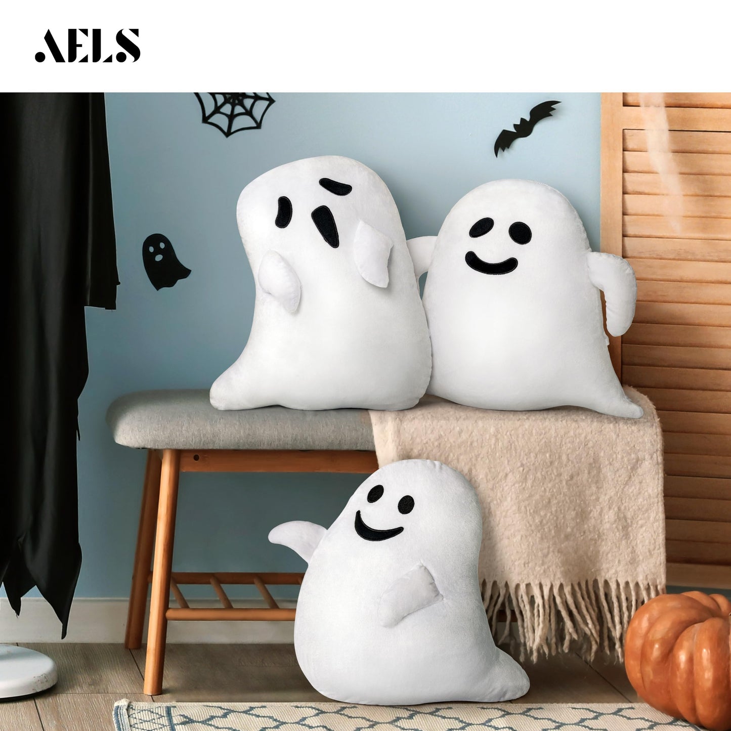 AELS Ghost Decorative Throw Pillow Cover Set of 2, Halloween Decorations, 19.6" &17.3" Halloween Pillows Case for Holiday Party Home, Decor for Living Room Bedroom, Cover ONLY, Without Insert
