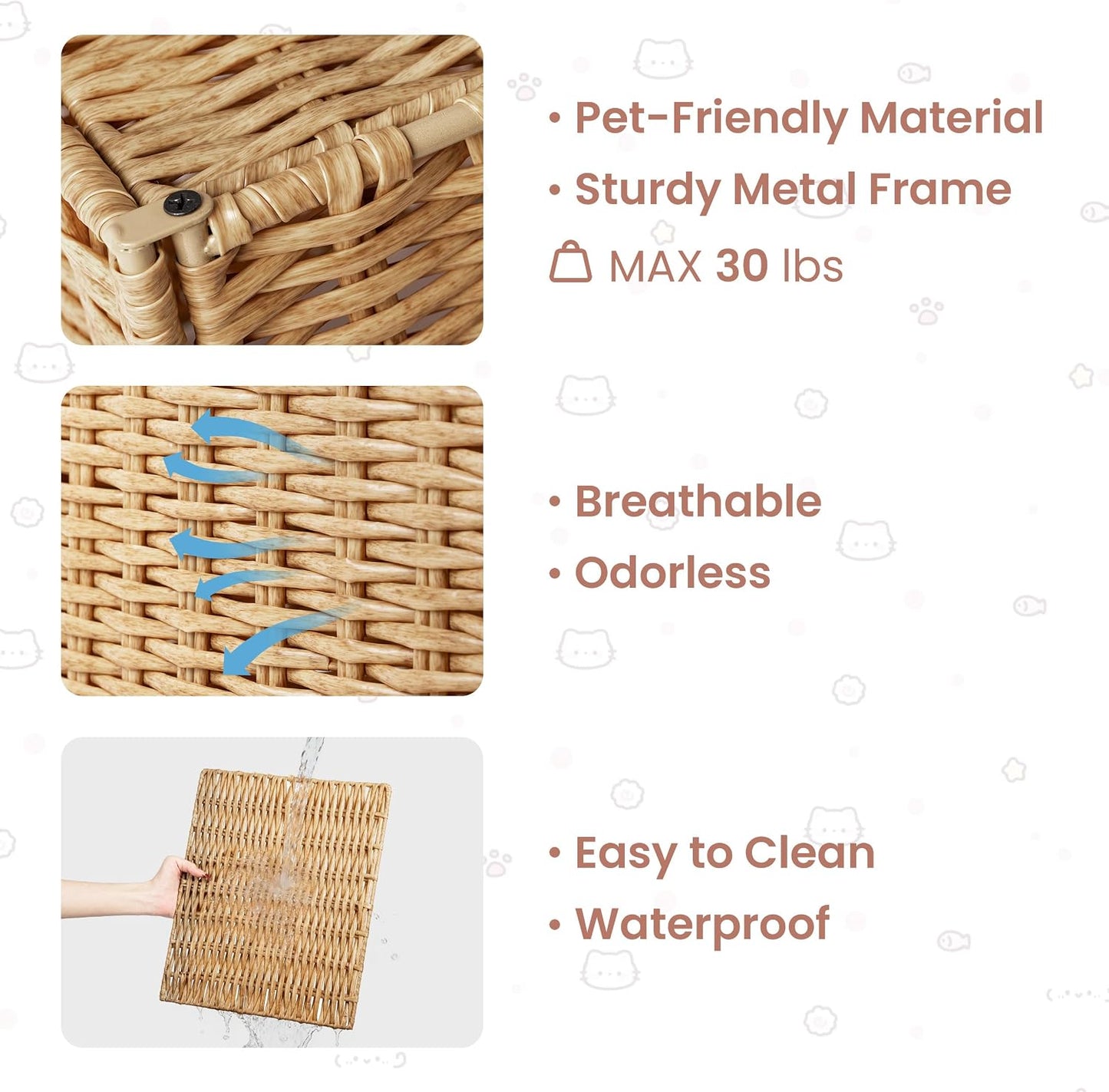 Handwoven Small Cat Bed Cave for IKEA Kallax Shelf, 13"x13"x15" Rattan Cat House for Indoor Cats Kittens and Small Pets with Removable Double-Sided Soft Cushion Pad, Pet Cube Hideaway Bed Natural