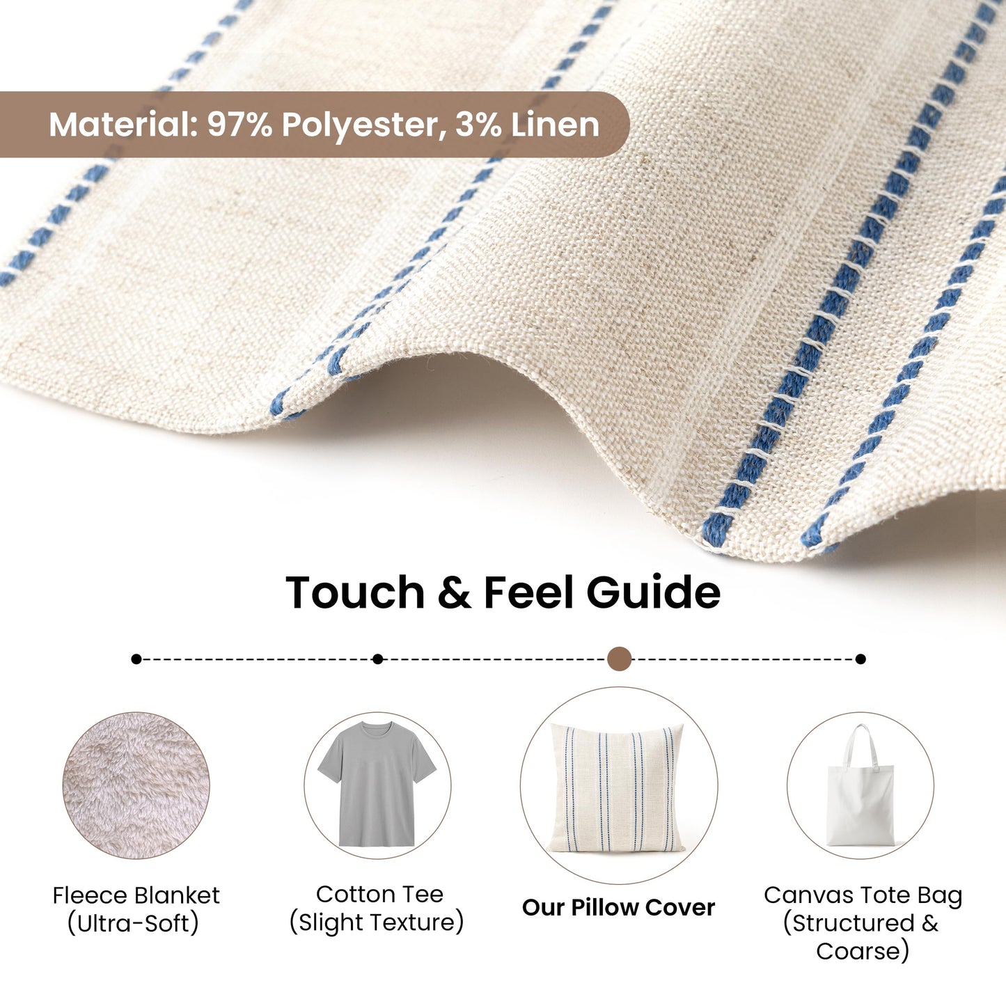 AELS 12x20 Decorative Farmhouse Linen Blend Throw Pillow Covers, Boho Textured Pillow Case, Set of 2, Beige with White & Brown Stitch Yarn Dyed Stripe Cushion Cover for Sofa Living Room (Cover ONLY)