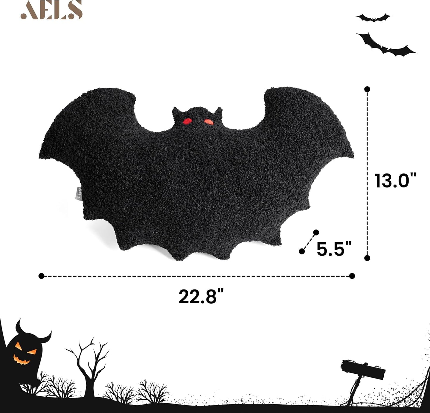 AELS Bat Pillow, 23.6" Bats Plush Pillow, Halloween Pillows for Holiday Party Home, Halloween Decorations for Living Room Bedroom, Black