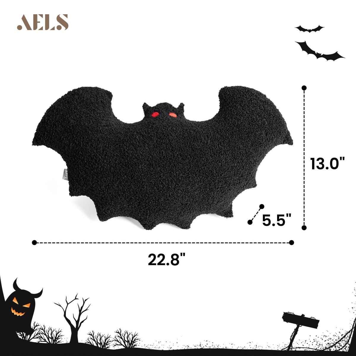 AELS Bat Pillow Set of 2, 23.6"&19.6" Bats Plush Pillow, Halloween Pillows for Holiday Party Home, Halloween Decorations for Living Room Bedroom, Black