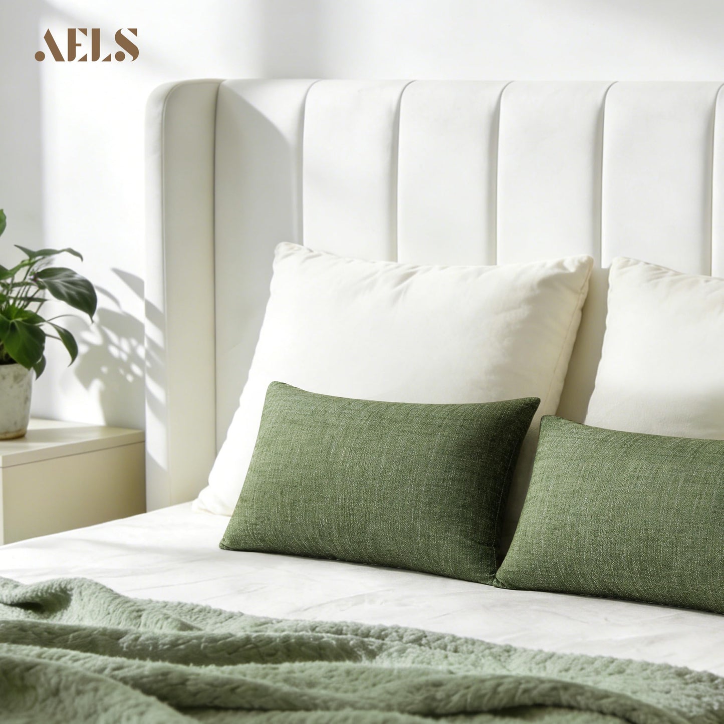 AELS Decorative Throw Pillow Covers 16x16, Set of 2, Soft Textured Look Printed Pillow Case, Modern Farmhouse Cushion Case for Bed Couch Sofa, Light Olive Green (Covers Only)