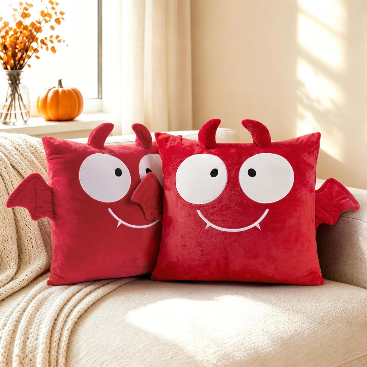 AELS Halloween Monster Pillow Covers 18x18 Inch Set of 2, Red