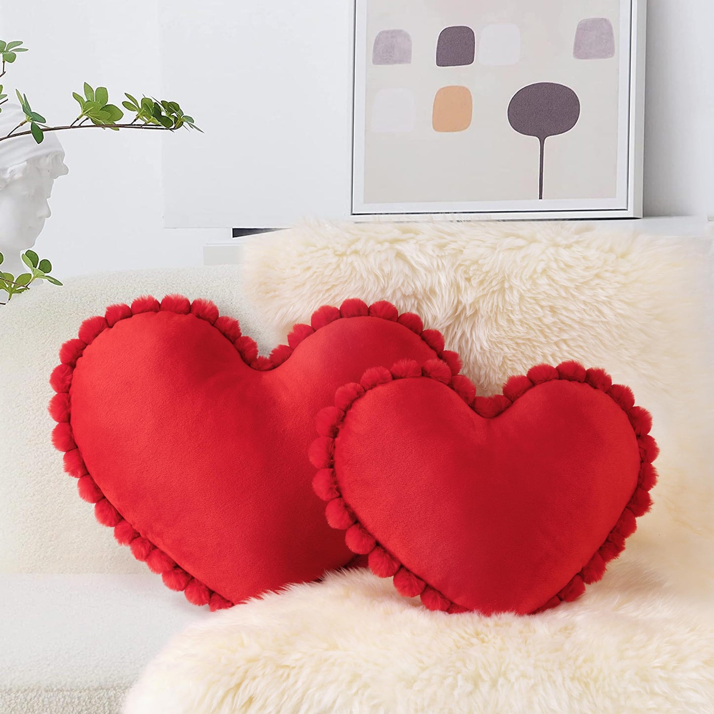 AELS Heart Shaped Pillow, 20 Inches Heart Decorative Throw Pillows, Faux Fur Love Cute Pillows, Valentines Day Decorations, Wedding Decor, Living Room Bedroom Nursery Decor, White