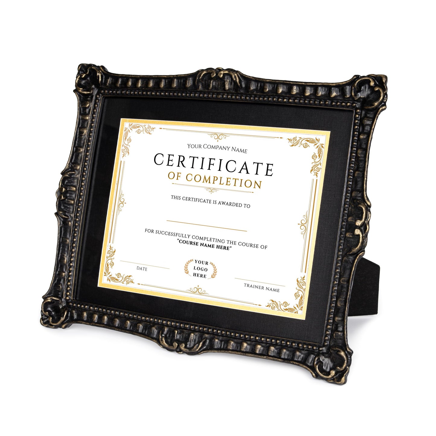 AELS 8.5 x 11 Diploma Frame for Wall and Tabletop Display, Vintage College Degree Document Certificate Frame with HD Glass, Fits 8.5 x 11 Certificates with Mat or 11 x 14 without Mat, Black with Gold