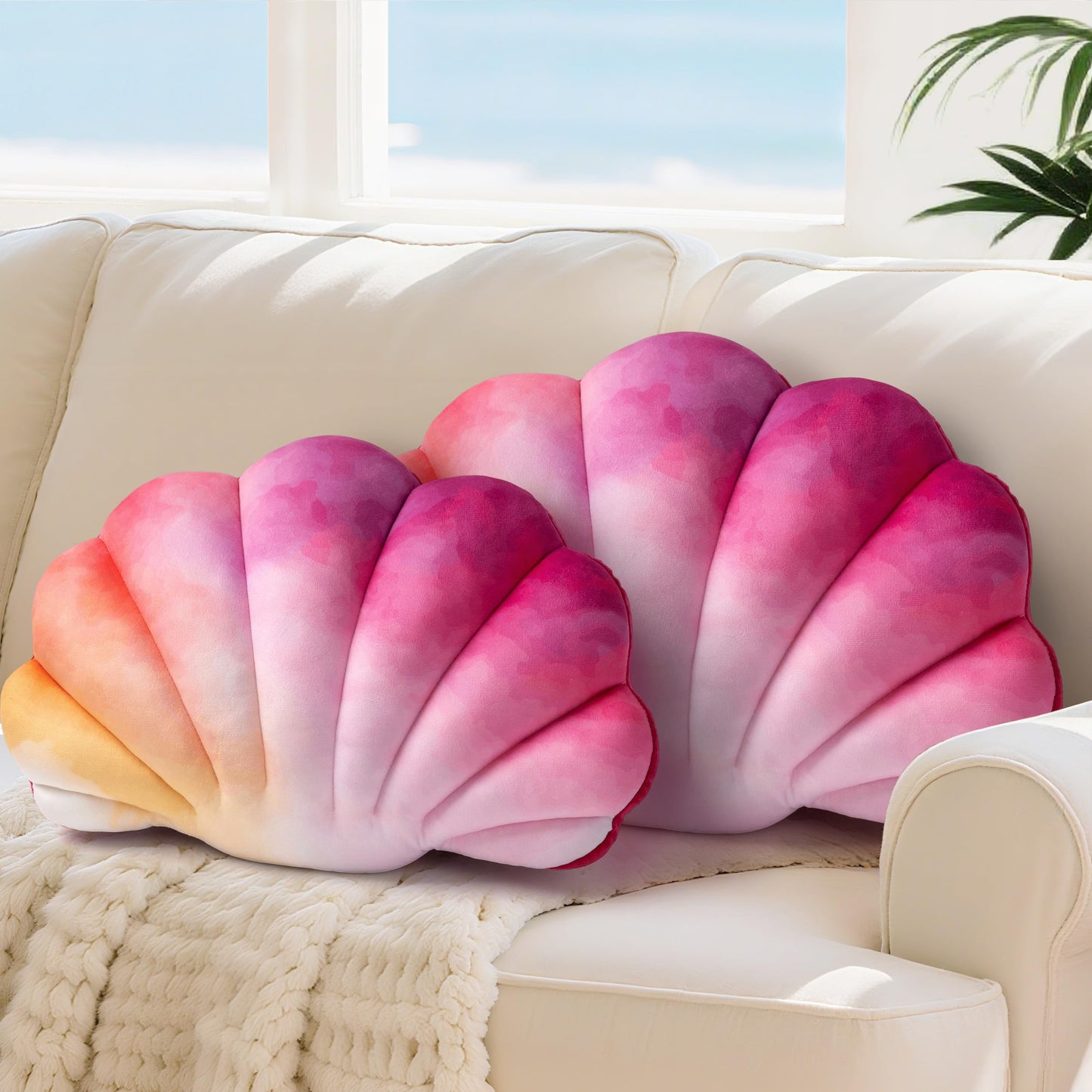AELS Shell Pillow, 19.5"x13" Taylor Inspired Coastal Throw Pillows, Beach Ocean Nautical Themed Soft Decorative Throw Pillows for Taylor Fans, Cute Pillow for Couch Sofa Bed Living Room, Ombre Pink