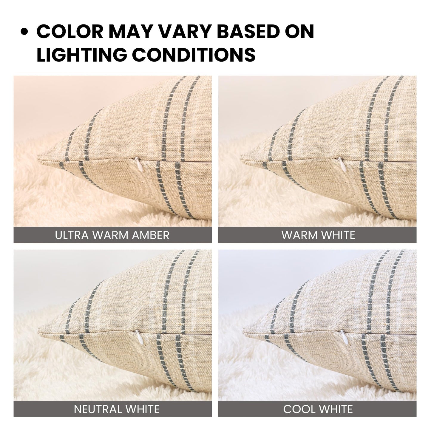 AELS 12x20 Decorative Farmhouse Linen Blend Throw Pillow Covers, Boho Textured Pillow Case, Set of 2, Beige with White & Brown Stitch Yarn Dyed Stripe Cushion Cover for Sofa Living Room (Cover ONLY)