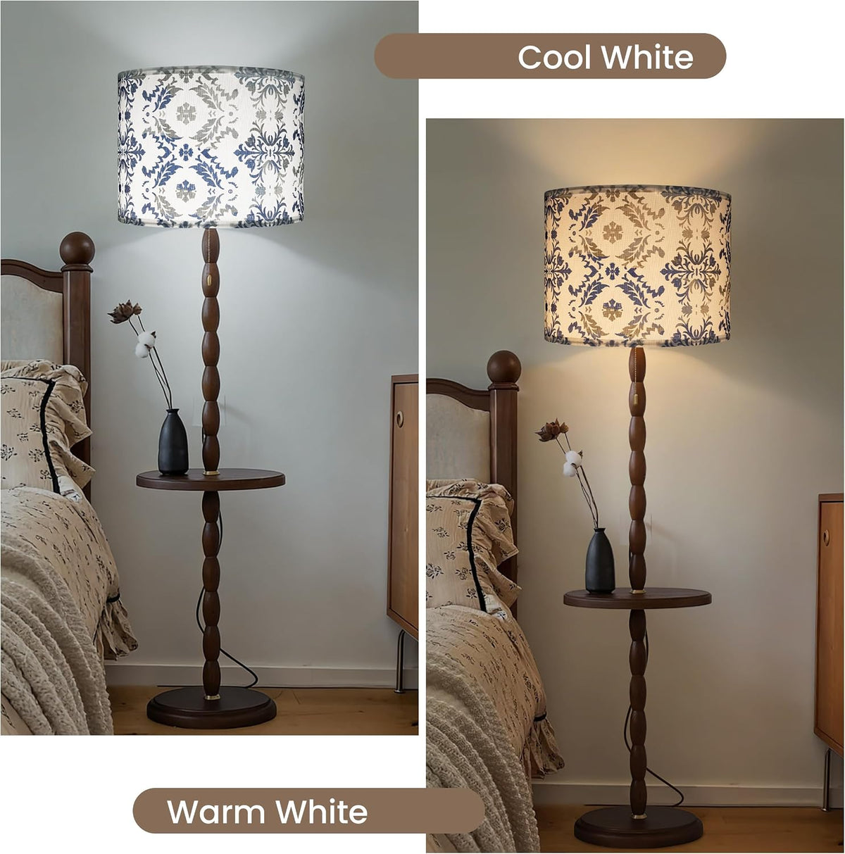 AELS Vintage Lamp Shades Set of 2, Blue and Gray Fabric Drum Lampshades for Table or Floor Lamps, 13x13x10 Medium Size (Spider Fitter), Easy Assembly Required