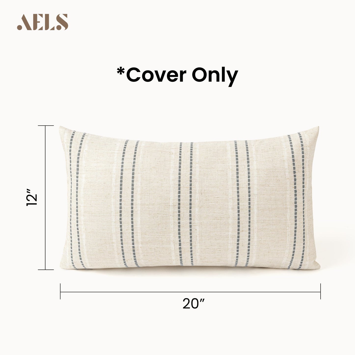 AELS 12x20 Decorative Farmhouse Linen Blend Throw Pillow Covers, Boho Textured Pillow Case, Set of 2, Beige with White & Brown Stitch Yarn Dyed Stripe Cushion Cover for Sofa Living Room (Cover ONLY)