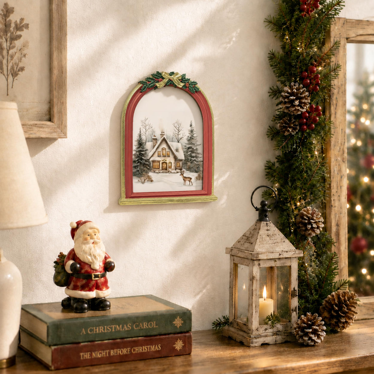 AELS 4x6 Inch Vintage Christmas Tree Picture Frames White Gold Bow