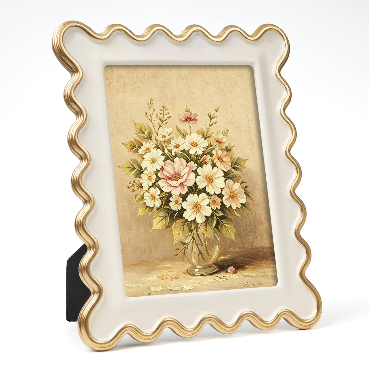 AELS 4x6 Inch Vintage Scalloped Picture Frame, Mid Century Modern Antique Photo Frames with Glass Front, Photo Display, Tabletop Wall Hanging, Gift Ideas, Dark Walnut