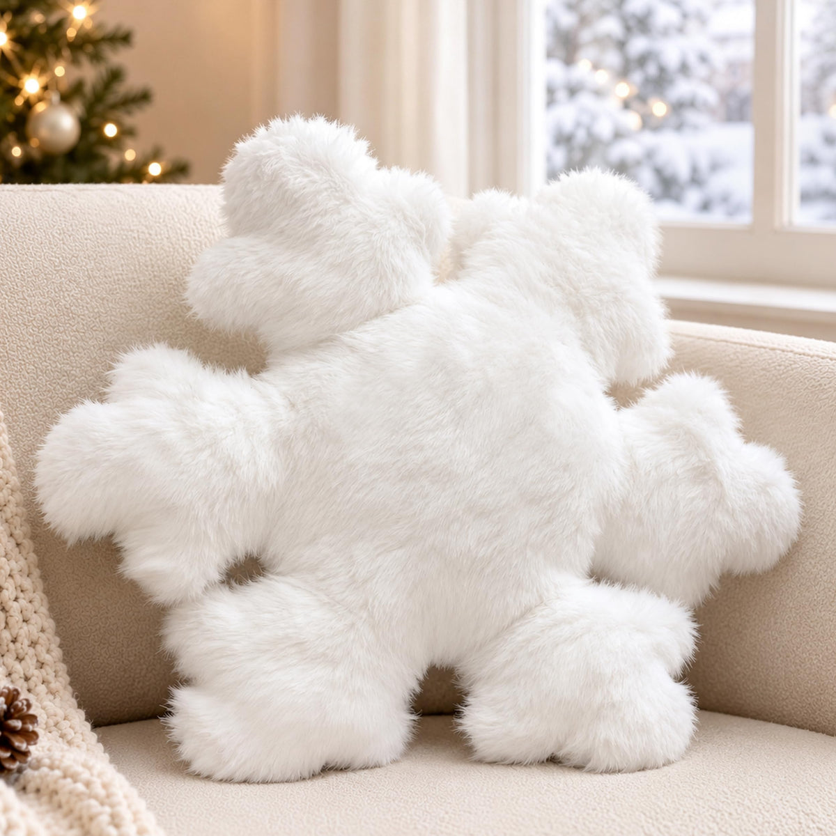 AELS Set of 2 Snowflake Christmas Faux Fur Decorative Throw Pillows, White