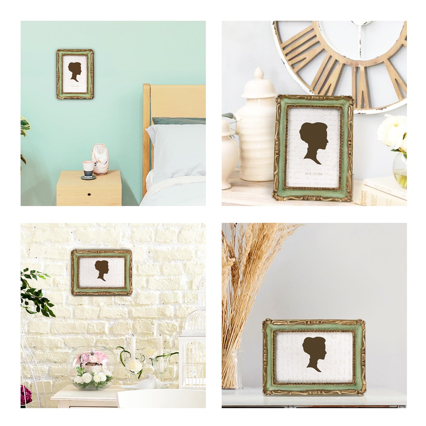 AELS 4x4 Inch Vintage Picture Frame, Elegant Antique Square Photo Frames with Glass Front, Photo Display, Tabletop Wall Hanging, Gift Ideas, Gold and Green