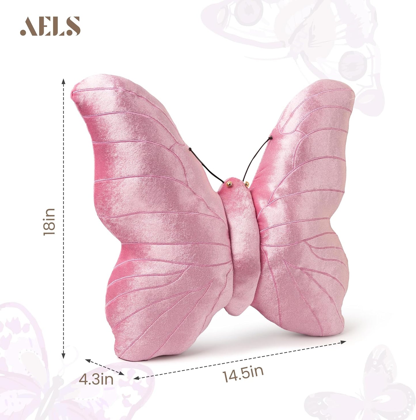 AELS Butterfly Pillow, Shining Velvet Decorative Throw Pillows, 18" x 13", Soft Plush Stuffed Animal, Cute Pillow for Living Room, Bedroom, Blush Pink