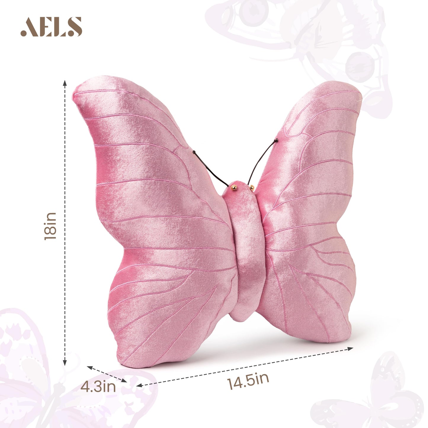 AELS Butterfly Pillow, Shining Velvet Decorative Throw Pillows, 18" x 13", Soft Plush Stuffed Animal, Cute Pillow for Living Room, Bedroom, Blush Pink