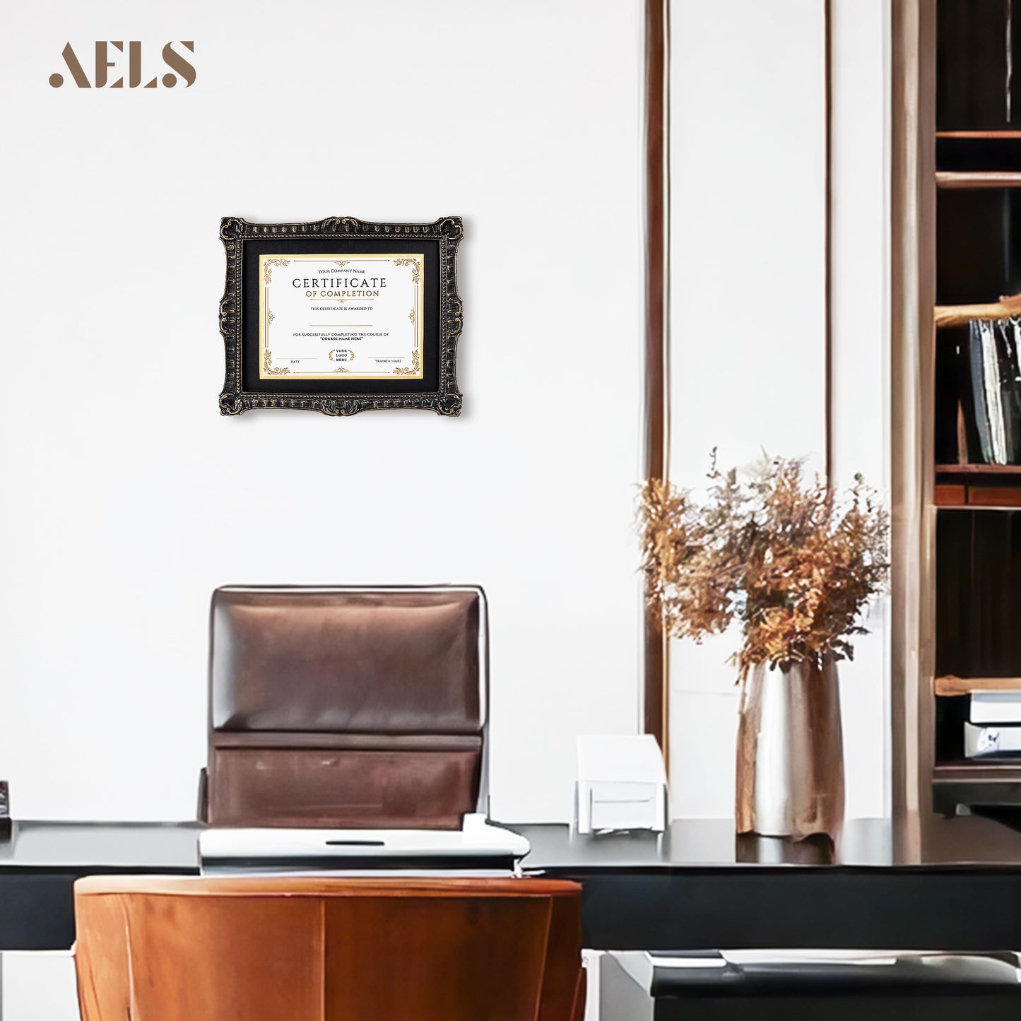 AELS 8.5 x 11 Diploma Frame for Wall and Tabletop Display, Vintage College Degree Document Certificate Frame with HD Glass, Fits 8.5 x 11 Certificates with Mat or 11 x 14 without Mat, Black with Gold