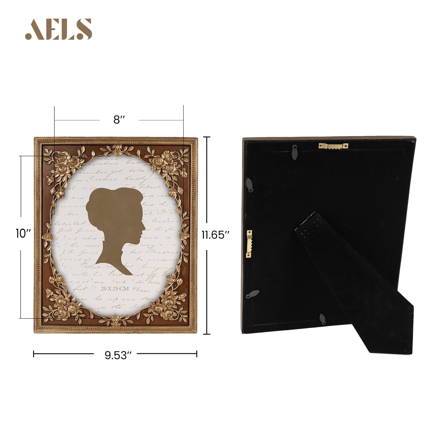AELS 8x10 Inch Vintage Picture Frame, Elegant Antique Photo Frames with Glass Front, Photo Display, Tabletop Wall Hanging, Gift Ideas, Brown