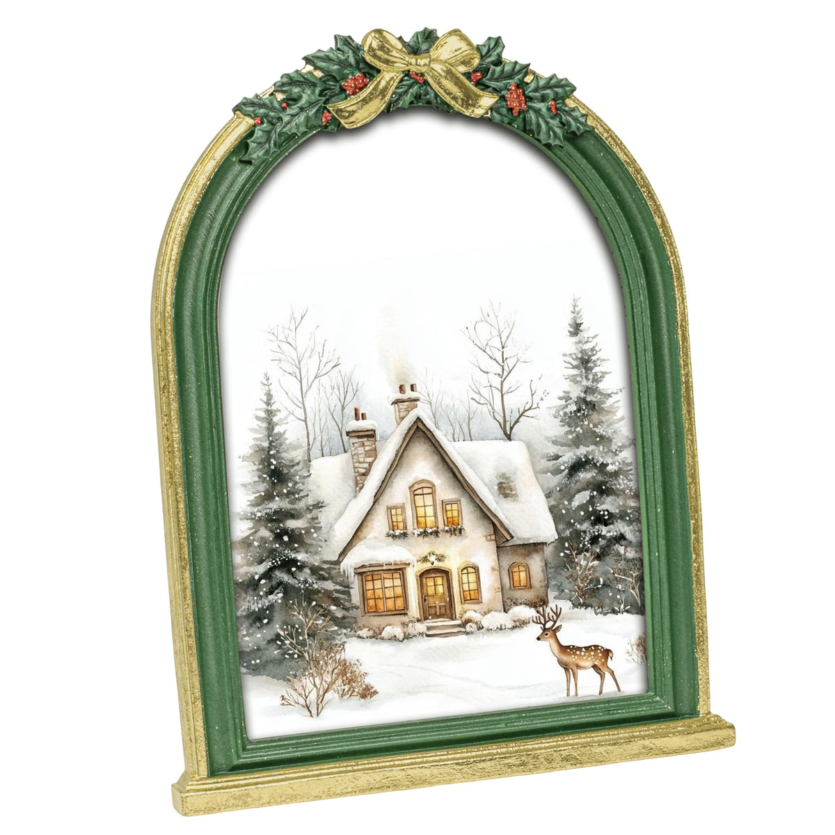 AELS 4x6 Inch Vintage Christmas Tree Picture Frames White Gold Bow
