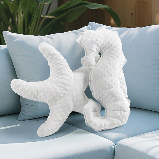 AELS Coastal Throw Pillows Set of 2, Starfish Shell Pillows, Beach Ocean Nautical Themed Smooth Soft Minky Decorative Throw Pillows, Cute Pillow for Couch Sofa Bed Living Room Bedroom Nursery, White
