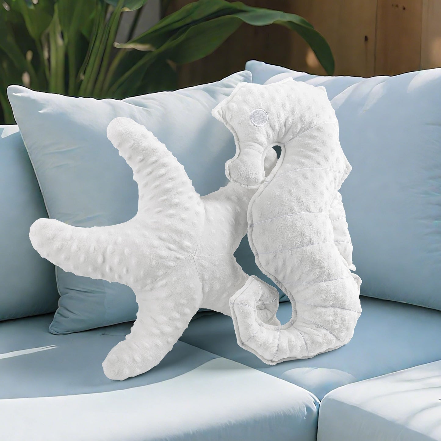 AELS Coastal Throw Pillows Set of 2, Starfish Shell Pillows, Beach Ocean Nautical Themed Smooth Soft Minky Decorative Throw Pillows, Cute Pillow for Couch Sofa Bed Living Room Bedroom Nursery, White