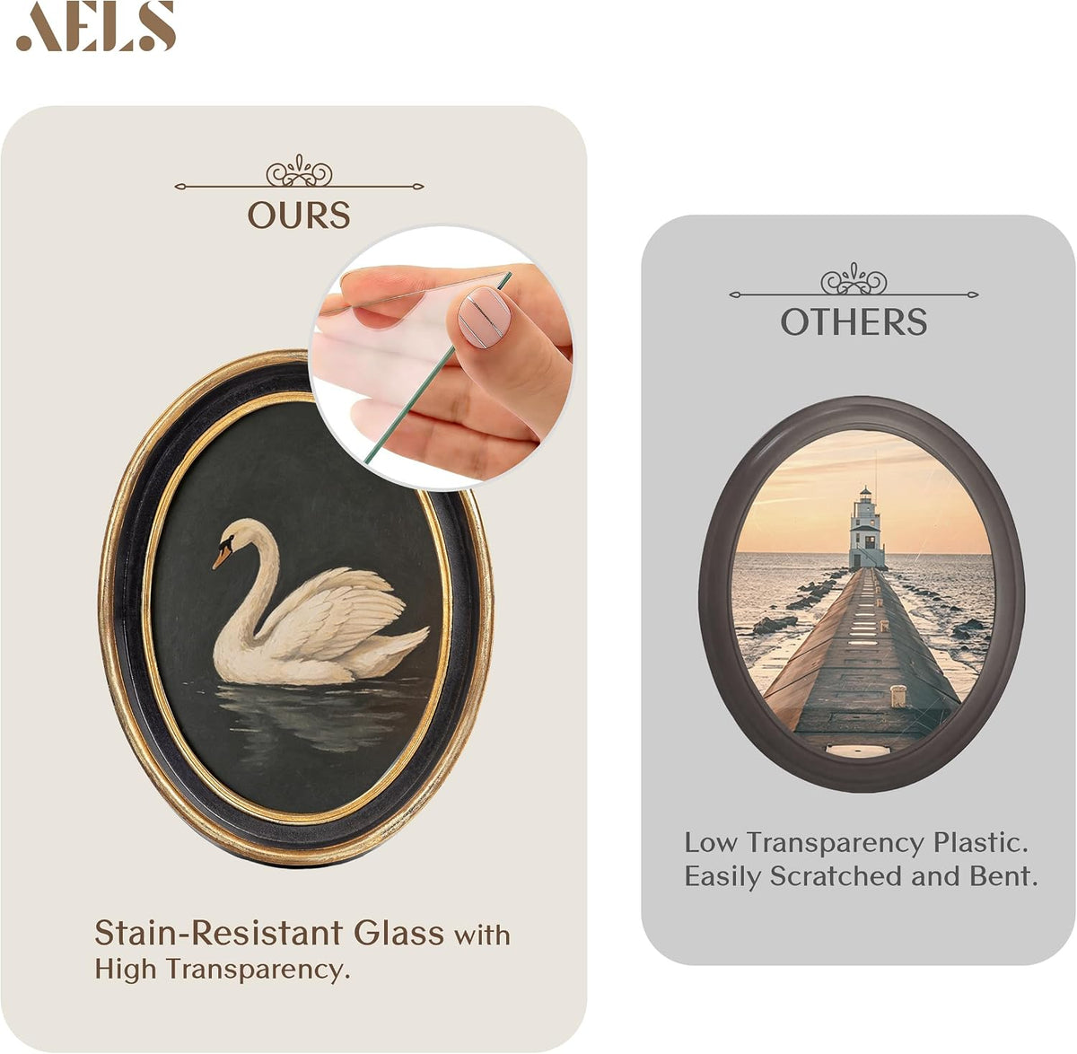 AELS 4x6 Inch Vintage Picture Frame, Elegant Antique Photo Frames with Glass Front, Photo Display, Tabletop Wall Hanging, Gift Ideas, Black Oval with Gold Trim