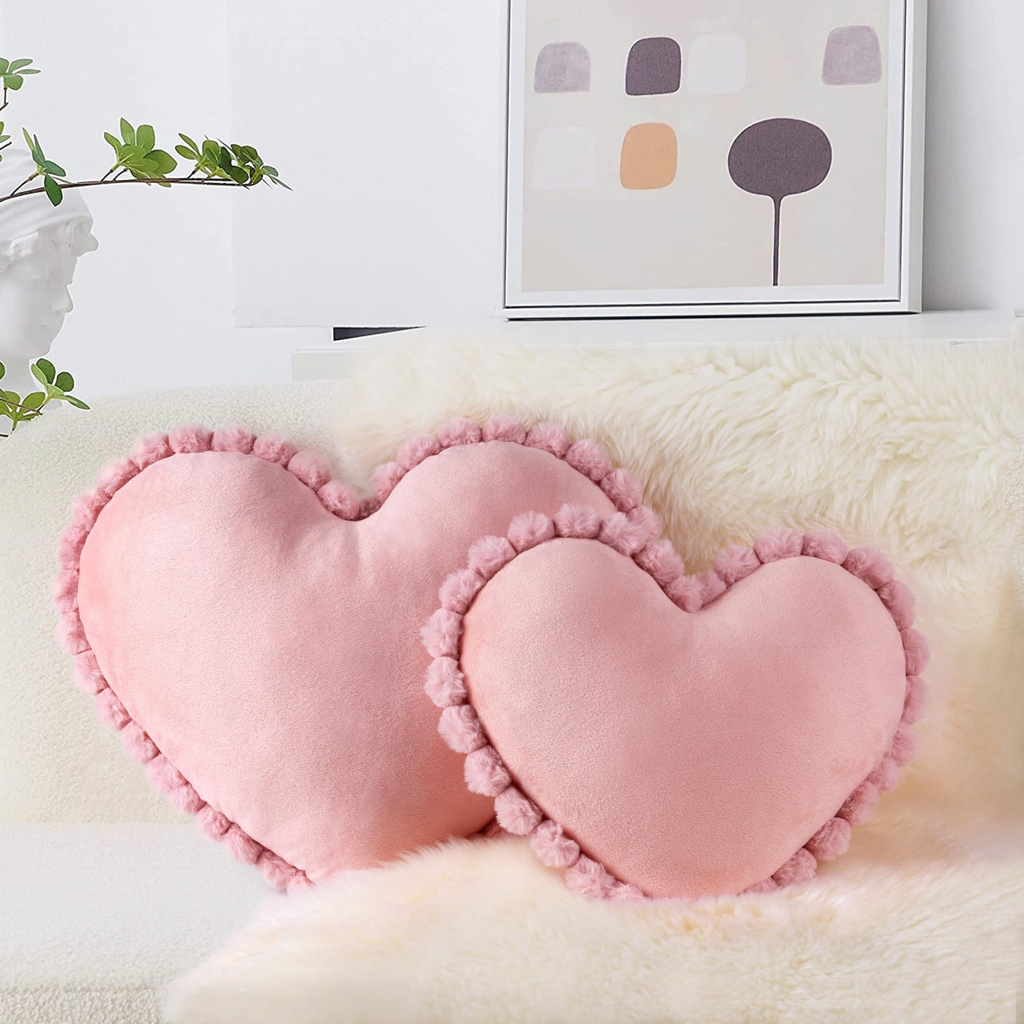 AELS Heart Shaped Pillow, 20 Inches Heart Decorative Throw Pillows, Faux Fur Love Cute Pillows, Valentines Day Decorations, Wedding Decor, Living Room Bedroom Nursery Decor, White
