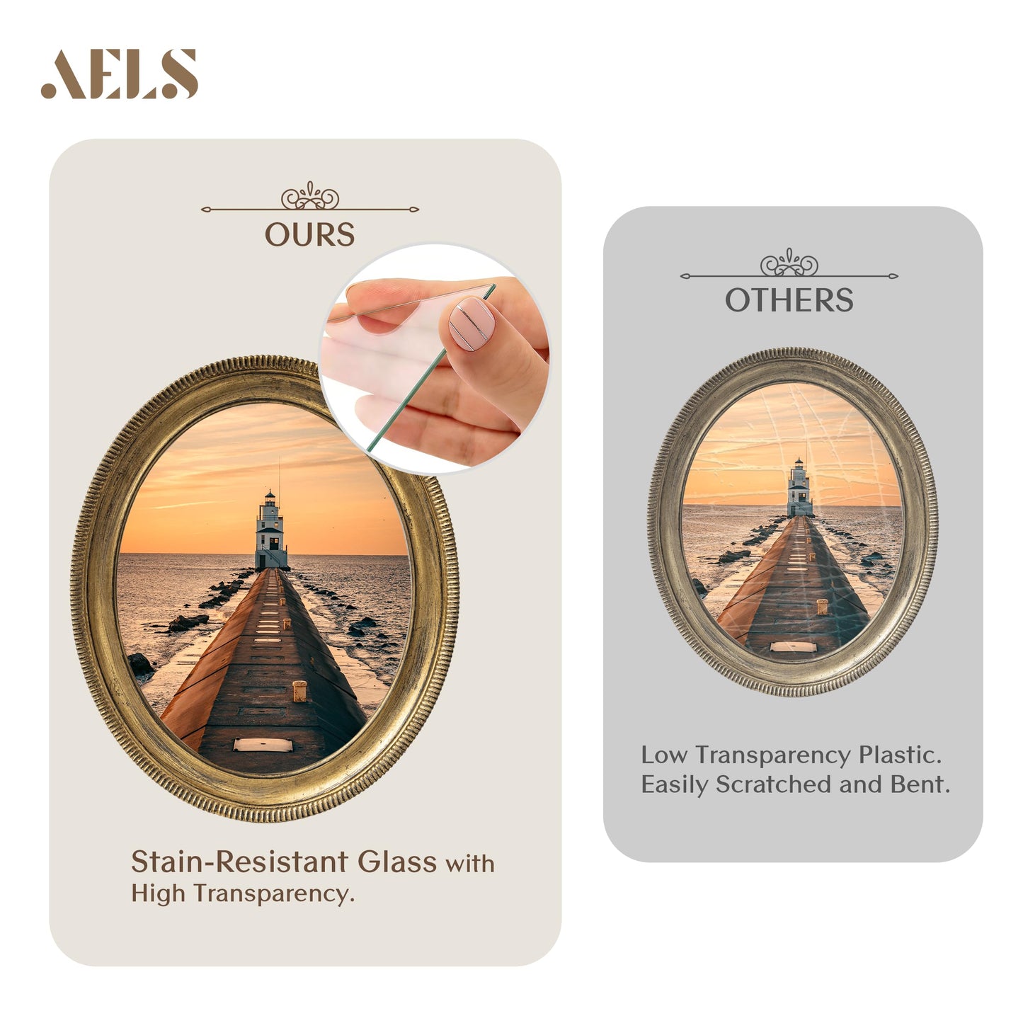 AELS 5x7 Inch Vintage Oval Picture Frame, Elegant Antique Ridged Design Photo Frames with Glass Front, Photo Display, Tabletop Wall Hanging, Gift Ideas, Distressed Bronze
