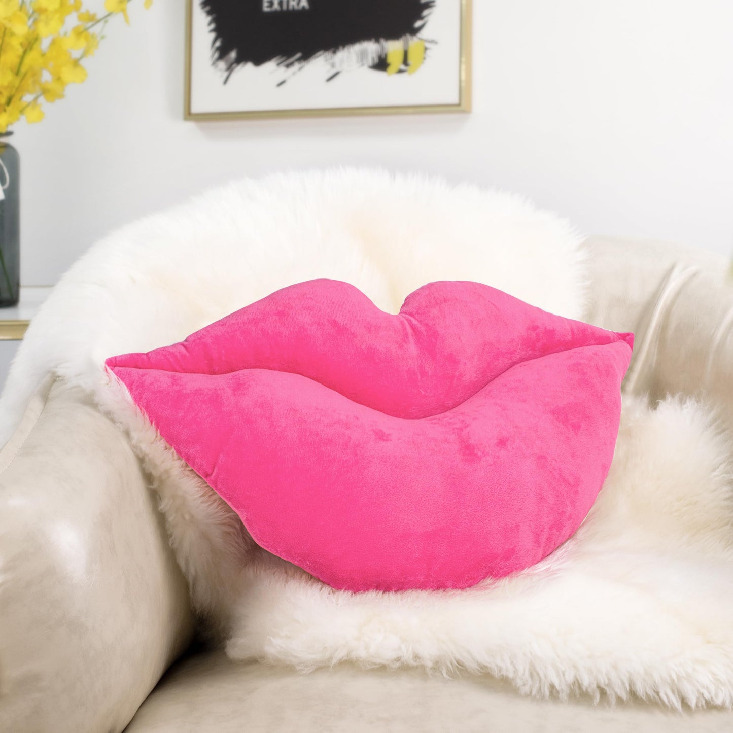 AELS 3D Large Lips Throw Pillows Smooth Soft Velvet Decorative Throw Pillows Love Pillows Cute Pillow 24 X 12 inches for Couch Sofa Bed Living Room Bedroom, Red