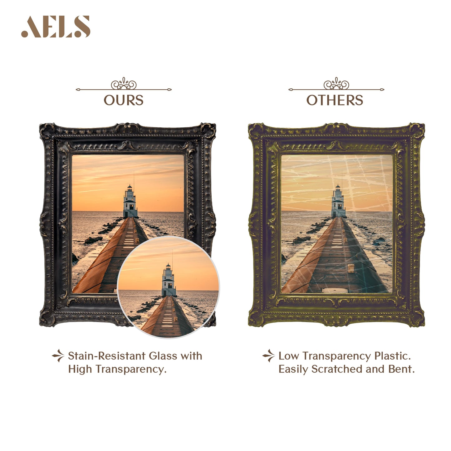 AELS Vintage Picture Frame 8x10 Inch, Luxury Antique Photo Frames with Glass Front, Photo Display, Tabletop Wall Hanging, Gift Ideas, Gold