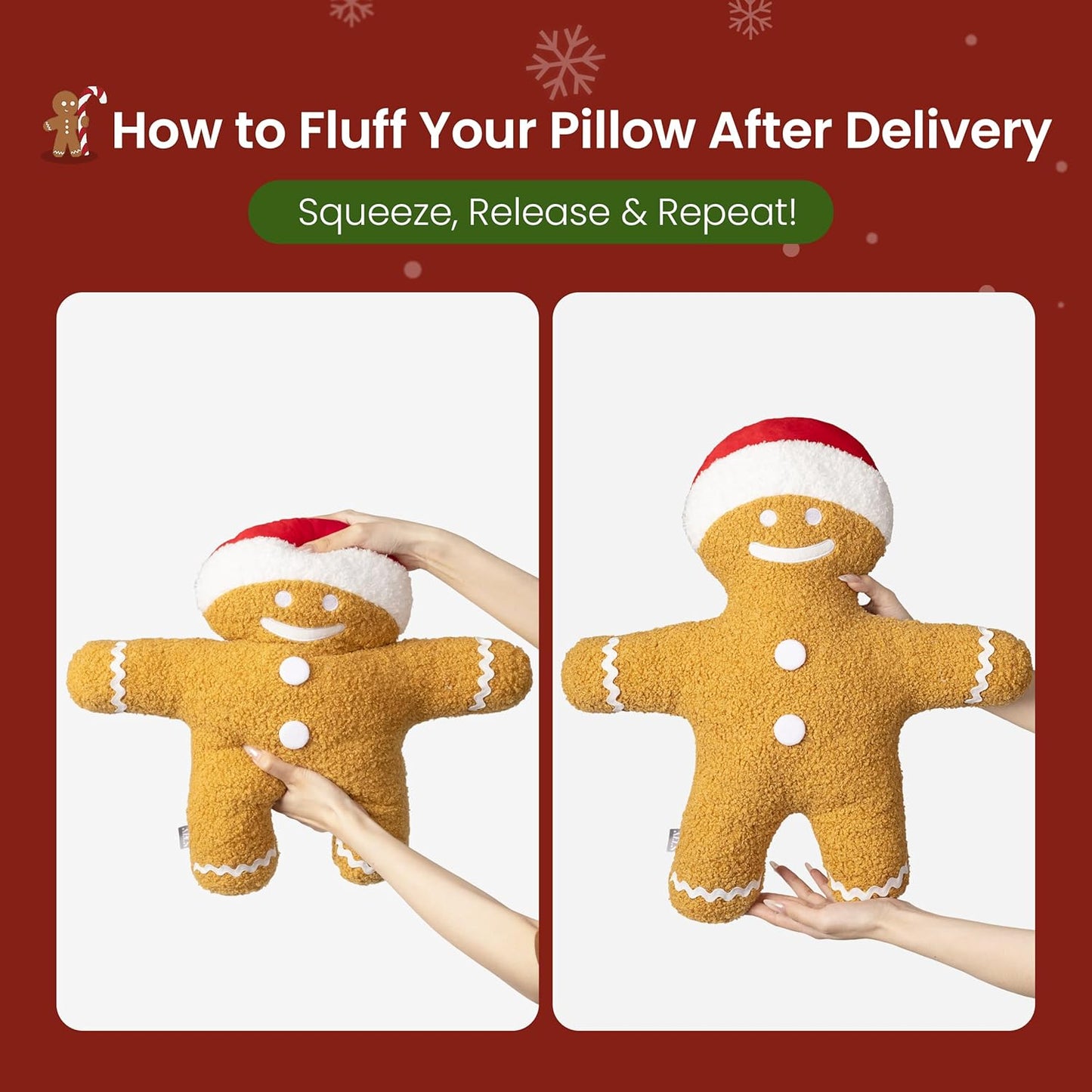 AELS Gingerbread Man Pillow Set of 2, 19" Christmas Decorative Throw Pillows, Gingerbread Boy & Girl Shaped Plush for Christmas, Living Room Bedroom Decoration