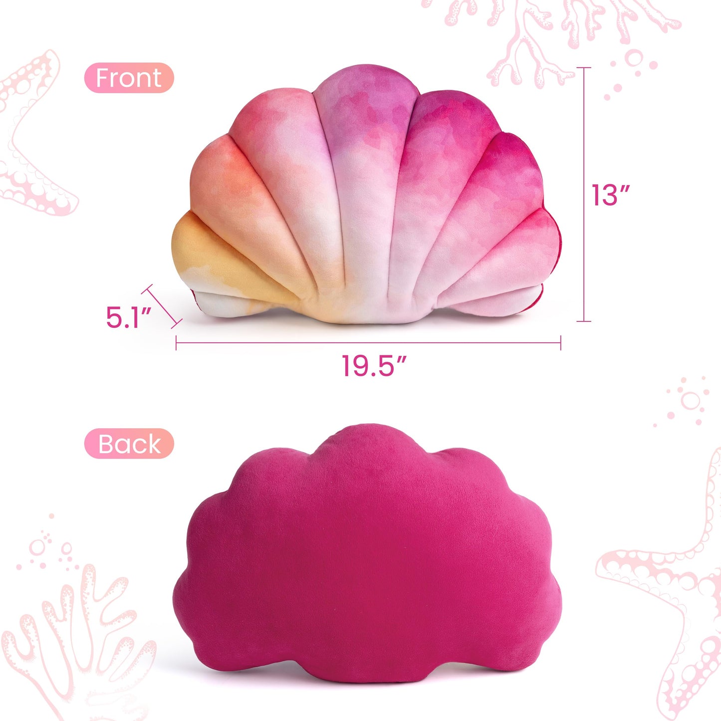 AELS Shell Pillow, 19.5"x13" Taylor Inspired Coastal Throw Pillows, Beach Ocean Nautical Themed Soft Decorative Throw Pillows for Taylor Fans, Cute Pillow for Couch Sofa Bed Living Room, Ombre Pink