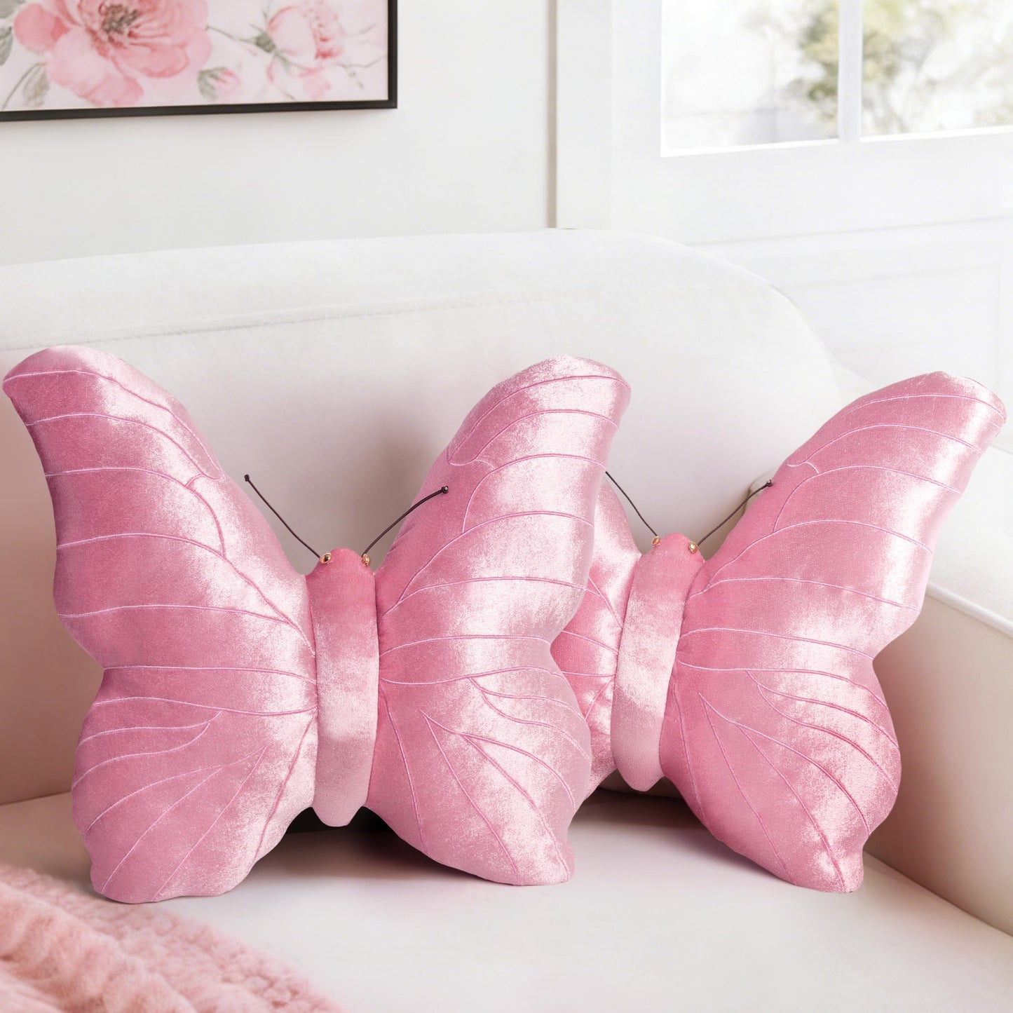 AELS Butterfly Pillow, Shining Velvet Decorative Throw Pillows, 18" x 13", Soft Plush Stuffed Animal, Cute Pillow for Living Room, Bedroom, Blush Pink