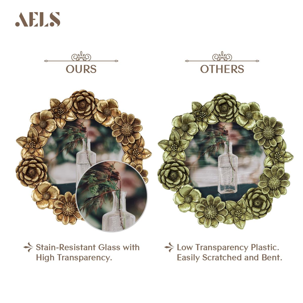 AELS 5x7 Inch Vintage Picture Frame, Elegant Antique Oval Photo Frames with Glass Front, Photo Display, Tabletop Wall Hanging, Gift Ideas, Gold Flower