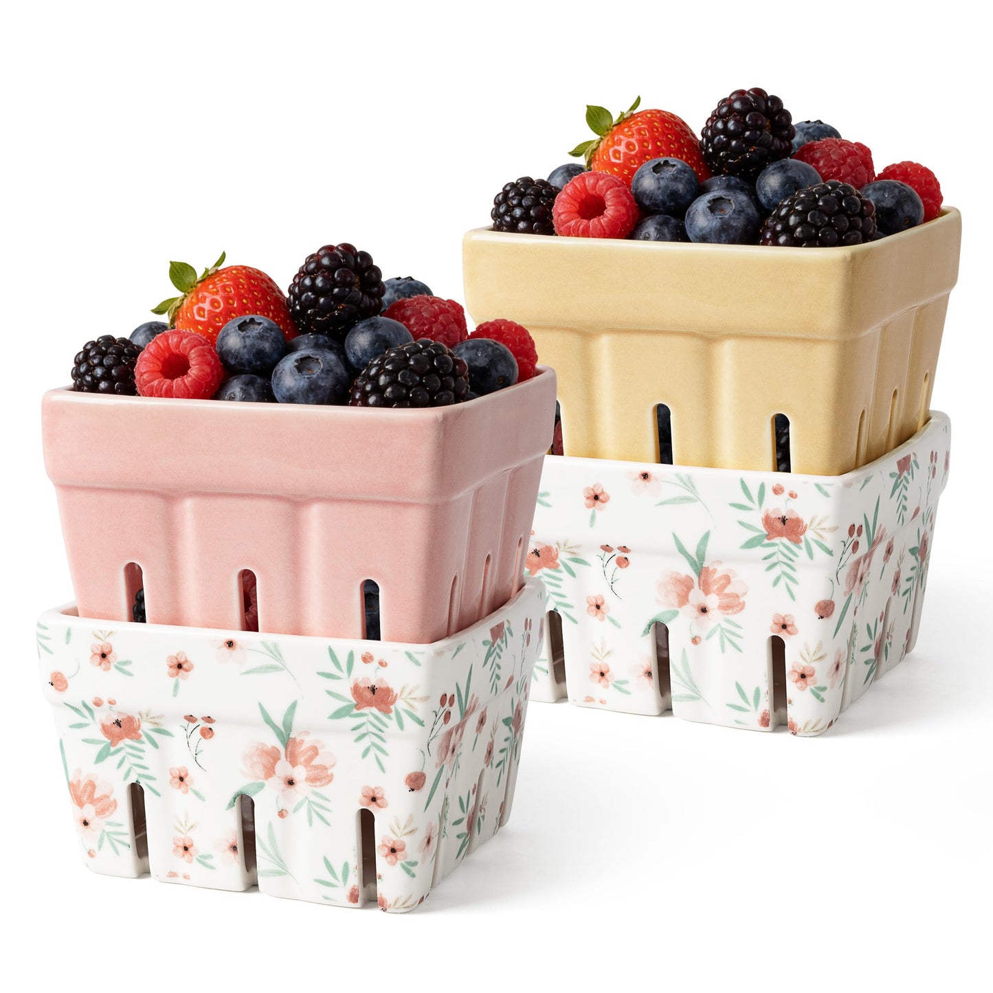 AELS Ceramic Berry Basket, Farmhouse Fruit Bowl Container for Fruit & Vegetables, Farmers Market, Kitchen Decor, Stoneware Harvest Bowls, Set of 4, Navy Blueberry