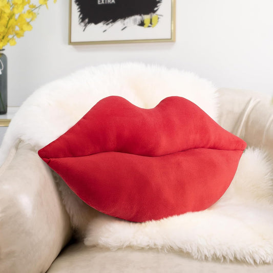 AELS 3D Large Lips Throw Pillows, Soft Decorative Love Pillows, Velvet Cute Pillow, 24 x 12 inches for Couch, Sofa, Bed, Living Room, Bedroom, Red