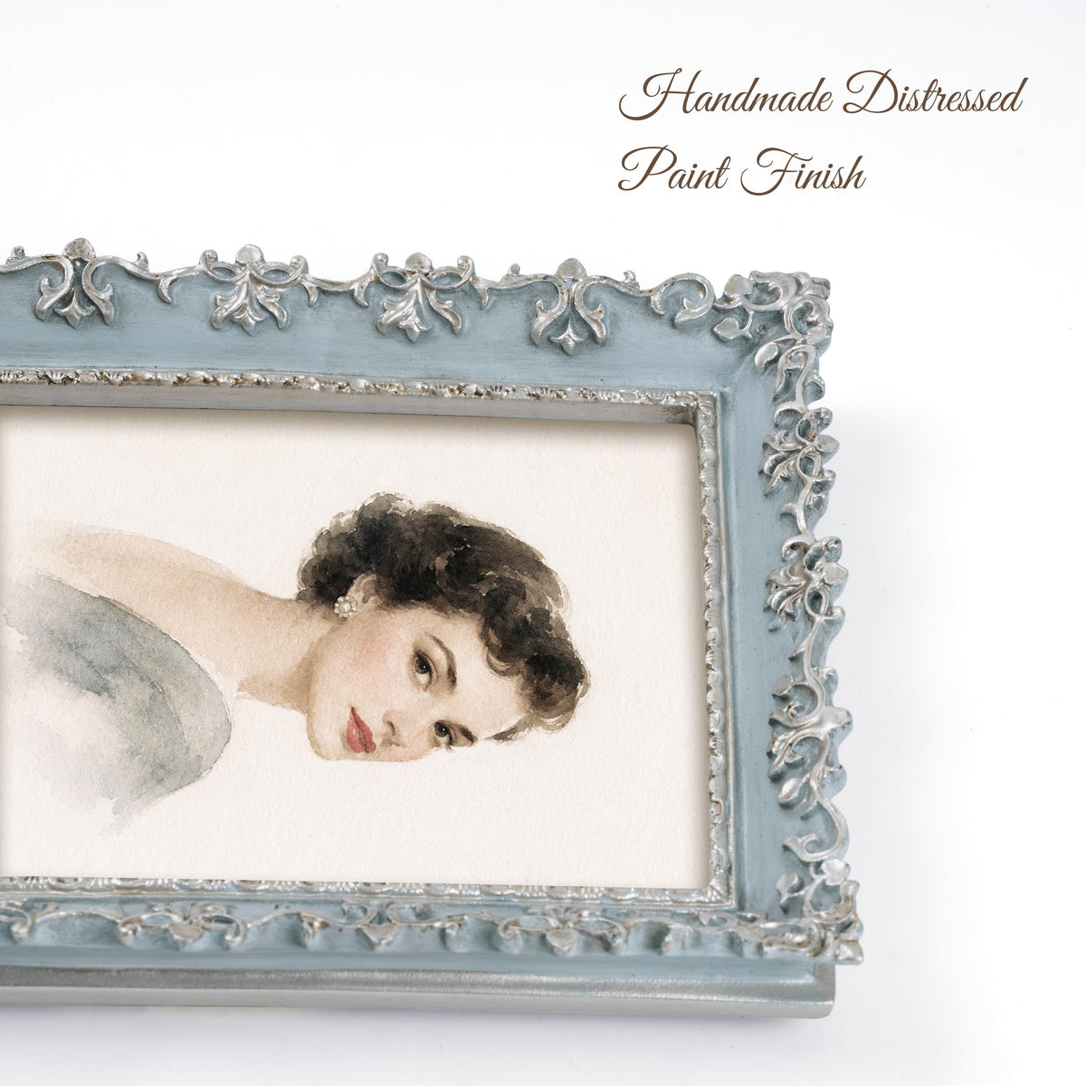AELS 4x6 Inch Vintage Picture Frame, Elegant Antique Photo Frames with Glass Front, Photo Display, Tabletop Wall Hanging, Gift Ideas, Vine Pattern, Silver & Light Blue