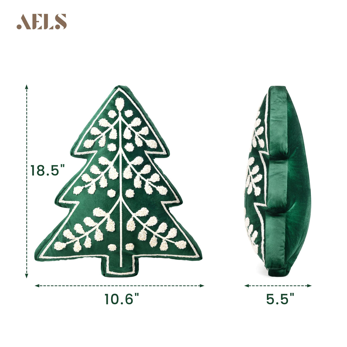 AELS Embroidered 18.5" Merry Christmas Tree Decorative Throw Pillow, Set of 2, Holiday Throw Pillows for Christmas Decor, Plush Tree Shaped Decorative Pillows for Living Room Bedroom Sofa, Green