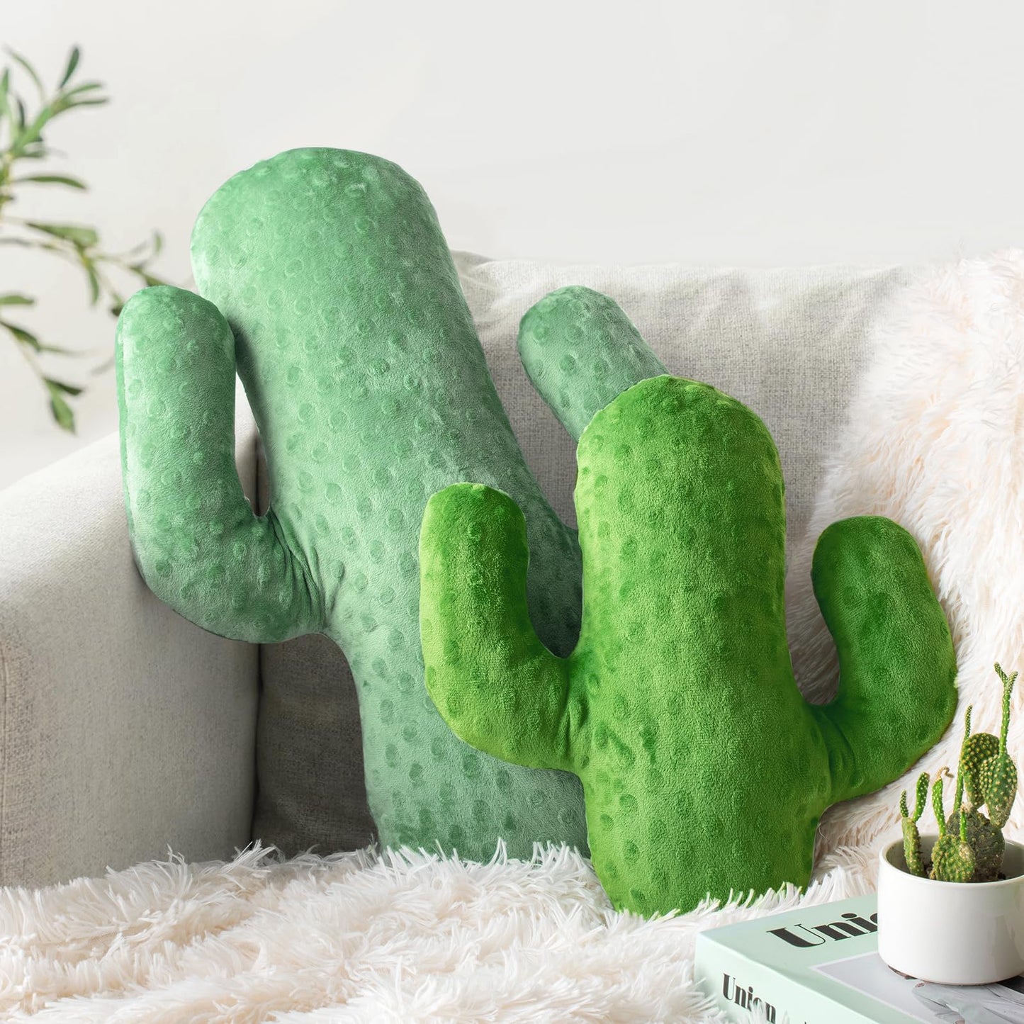 AELS Set of 2 Cactus Decorative Throw Pillows, 22"& 14" Cactus Plush Pillow Set, 3D Office Nap Pillow, Cute Succulent Throw Pillow for Nursery Bedroom Room Decor, Blue Green & Sage Green