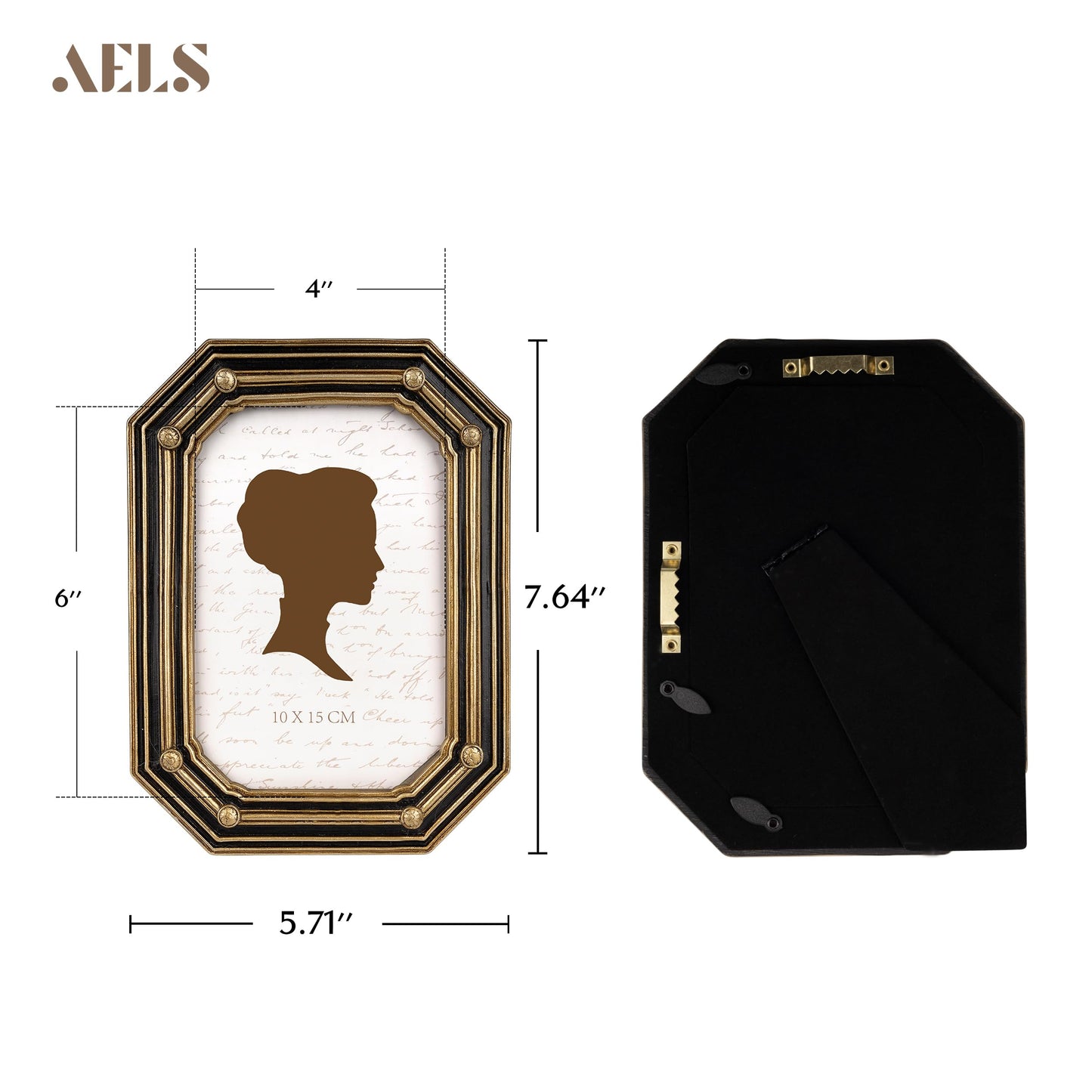 AELS 4x6 Inch Vintage Octagon Picture Frame, Elegant Antique Photo Frames with Glass Front, Photo Display, Tabletop Wall Hanging, Gift Ideas, Gold and Black Polygon